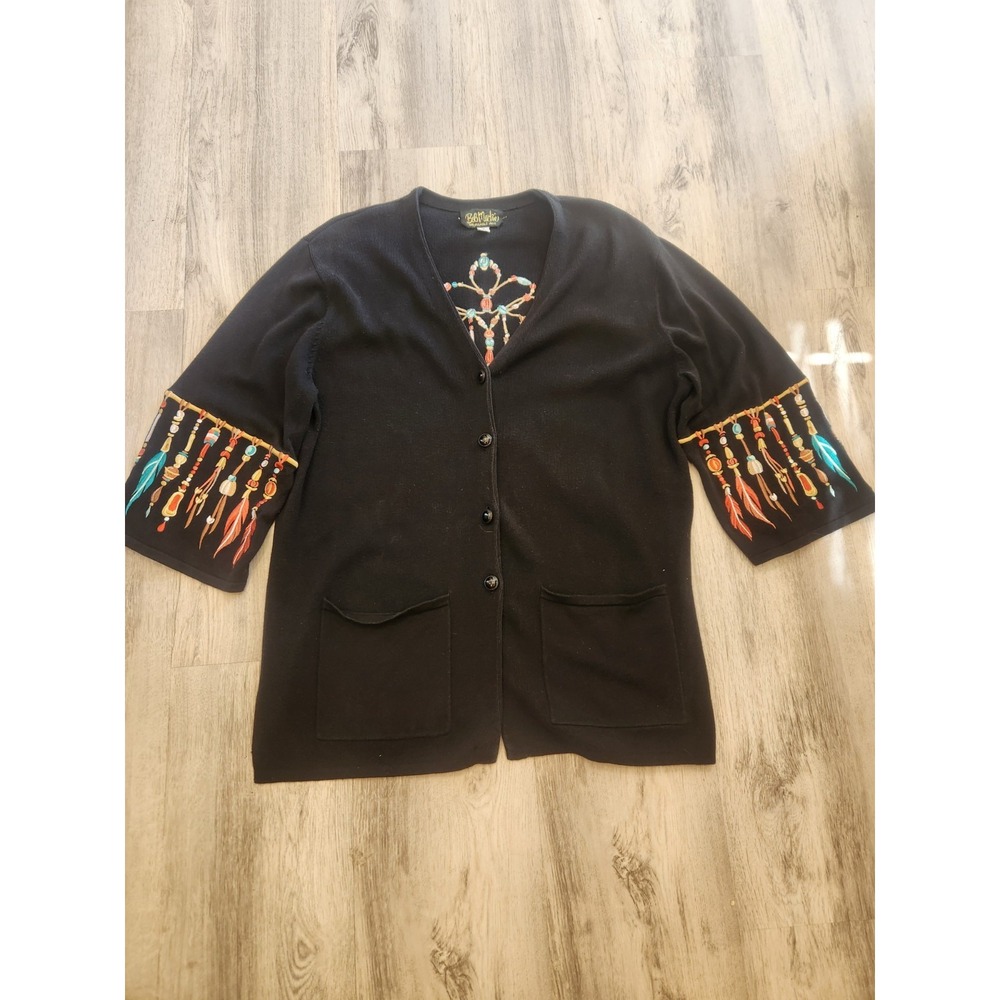 Bob Mackie Cardigan Sweater Womens‎ Wearble Art Embroidered Feathers Artsy Sz 1X